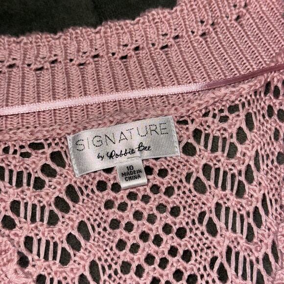 Signature by Robbie Bee Cardigan Sweater Women's 10 Pink Crochet Knitted Boho - Picture 6 of 7